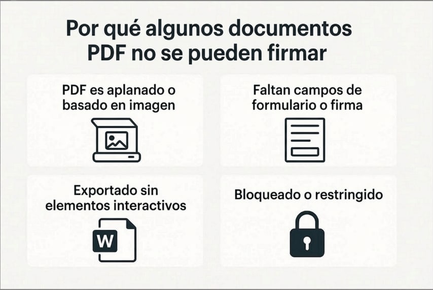 razones por las que un PDF no es firmable