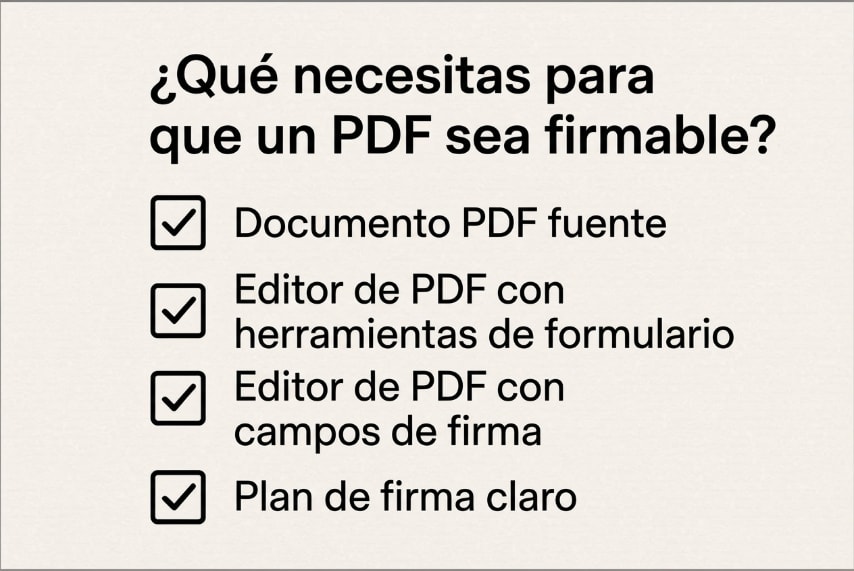lista de requisitos para crear PDF firmable