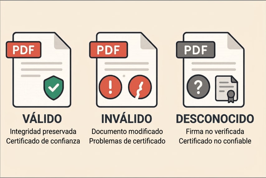 estados de firma PDF válida no válida desconocida