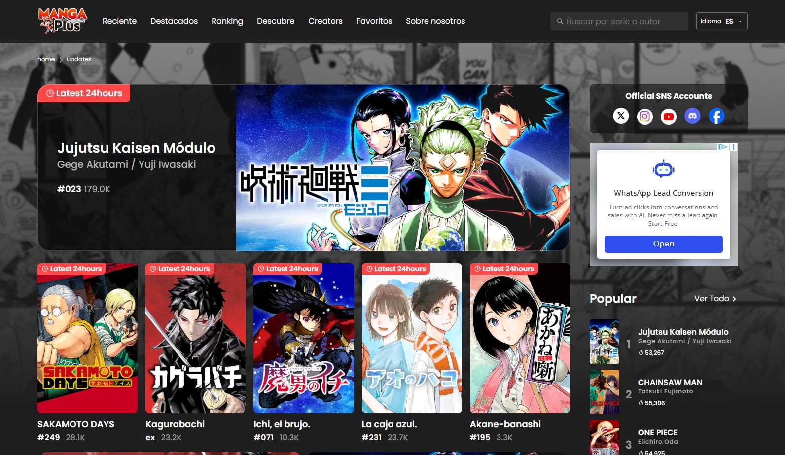 MANGA Plus by SHUEISHA: manga gratis en español con simulpubs