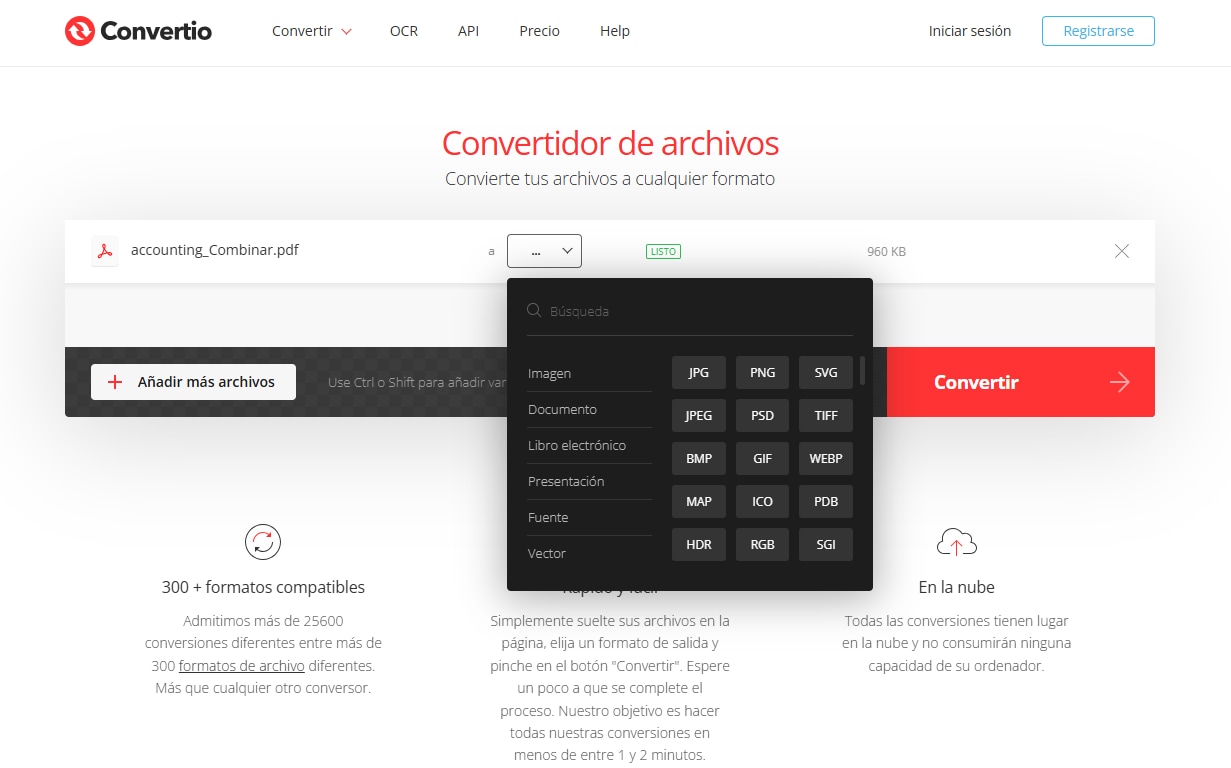 Elegir formato de salida