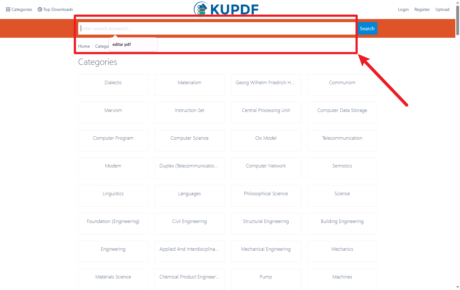 Buscar documentos o PDF en línea en KUPDF
