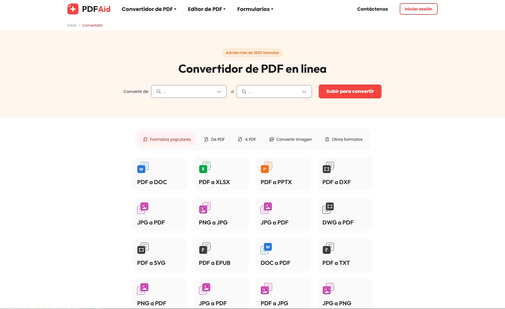 Convertir PDF a otros formatos y viceversa en PDFAid