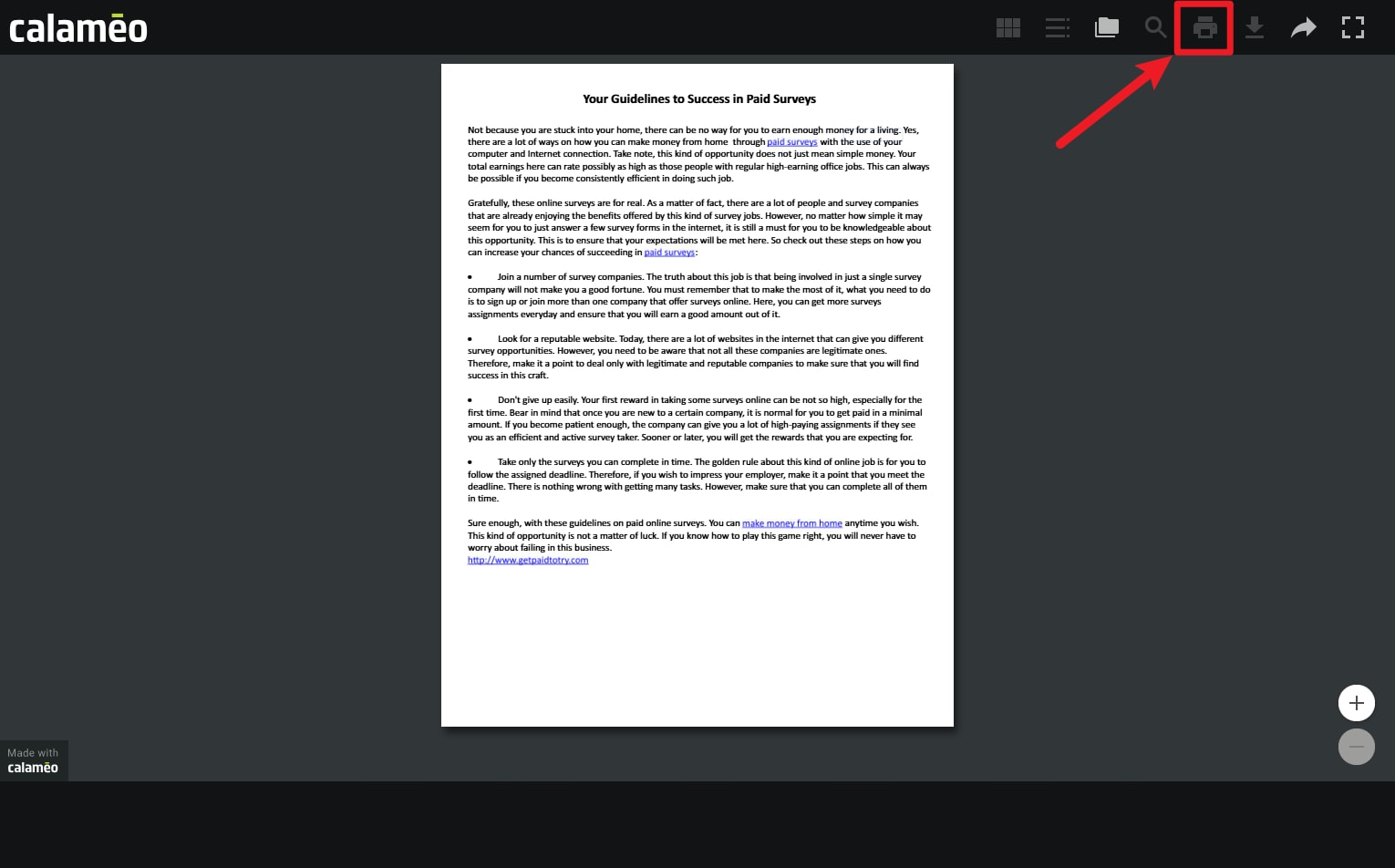 Ventana del navegador con la opción Guardar como PDF al imprimir una publicación digital