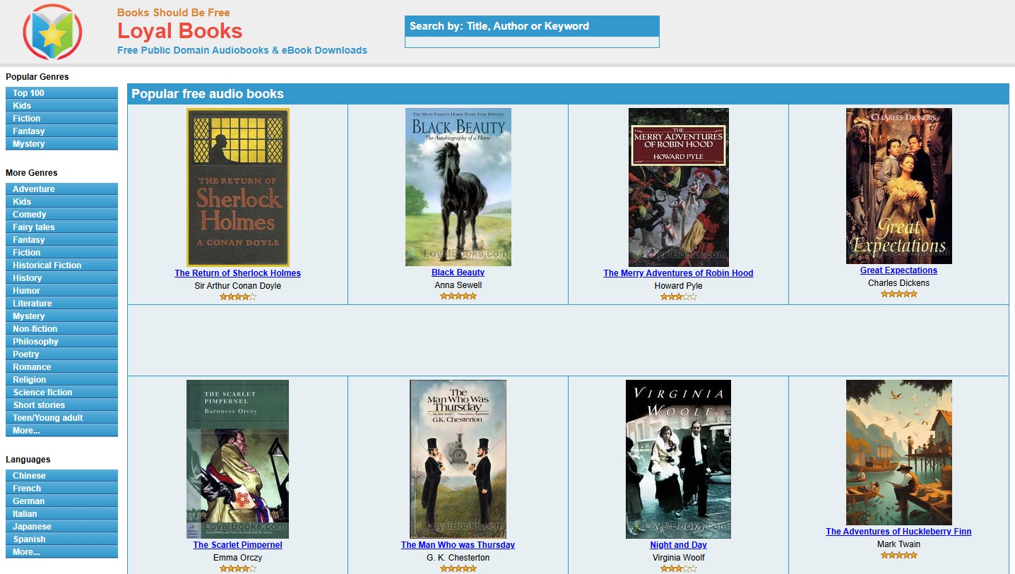 Loyal Books plataforma para escuchar y descargar audiolibros clásicos gratis