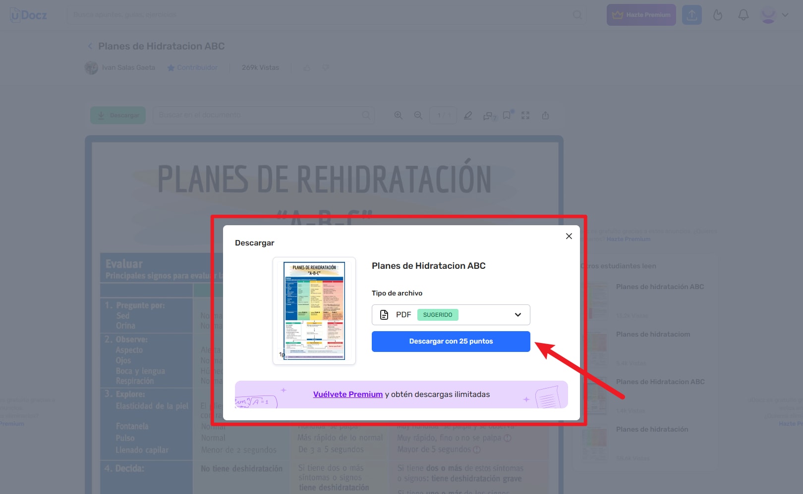 Pulsa el botón de descarga del documento