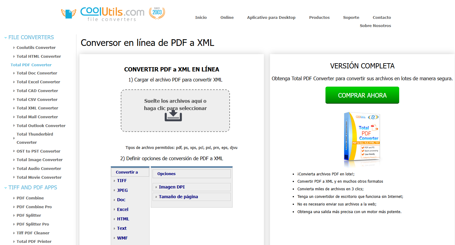 CoolUtils Online: alternativa para pasar PDF a XML desde el navegador