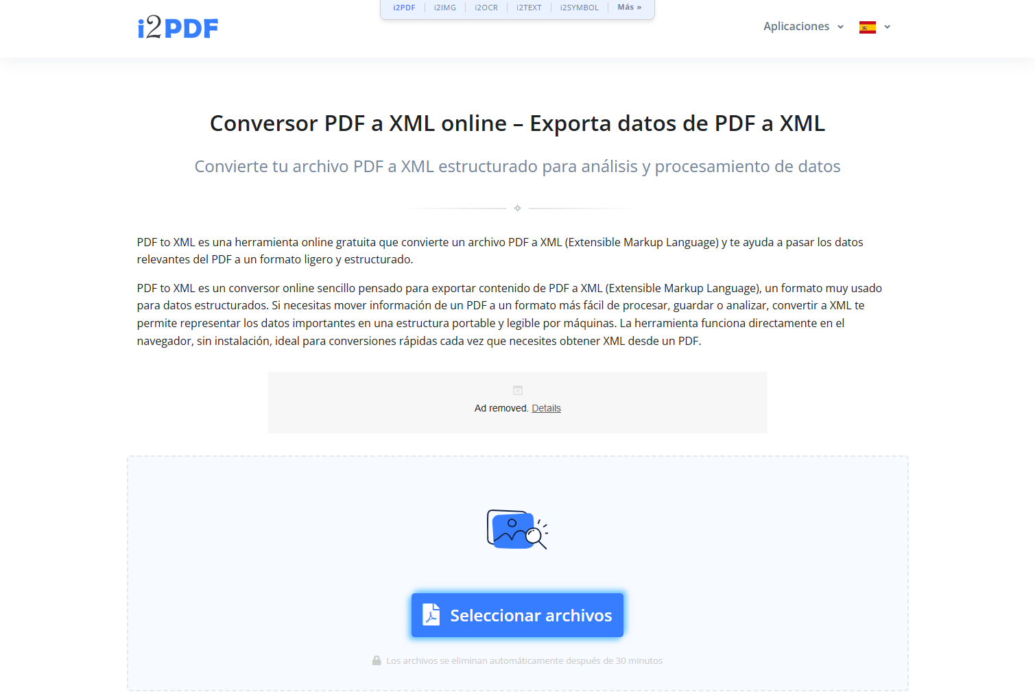 i2PDF: convertir PDF a XML online sin instalar programas