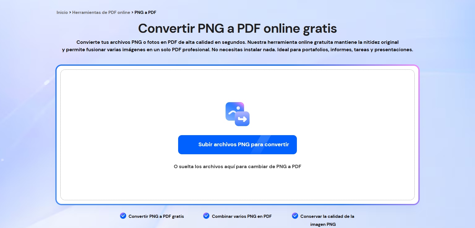PDFelement Online para convertir PNG a PDF