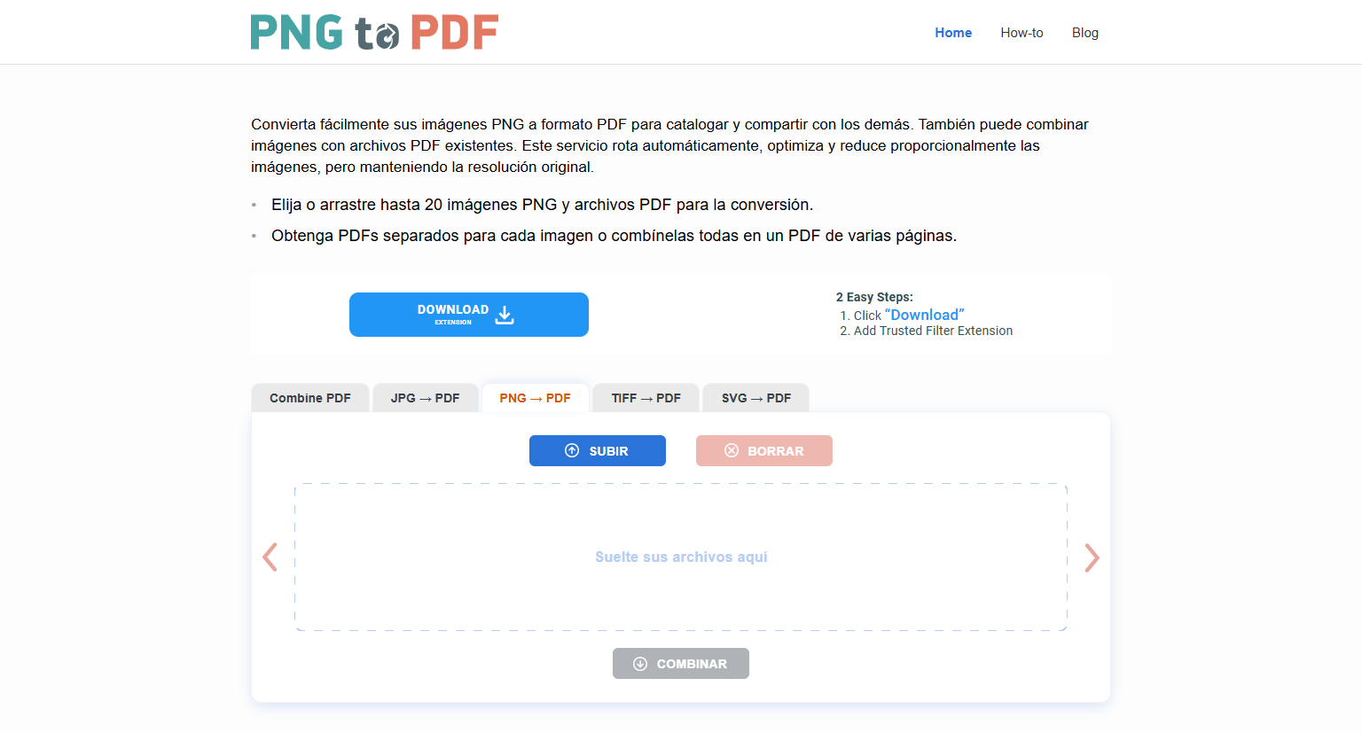 Convertir PNG a PDF online gratis con PNG2PDF
