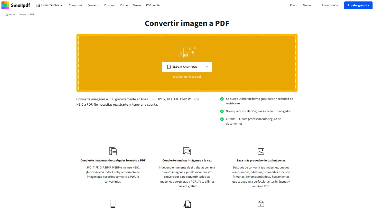 Smallpdf para convertir imagen PNG a PDF desde Google Drive