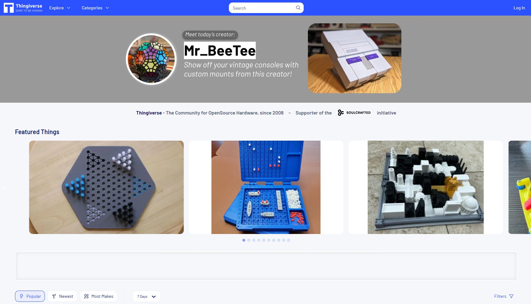 Página de Thingiverse para descargar modelos 3D gratis