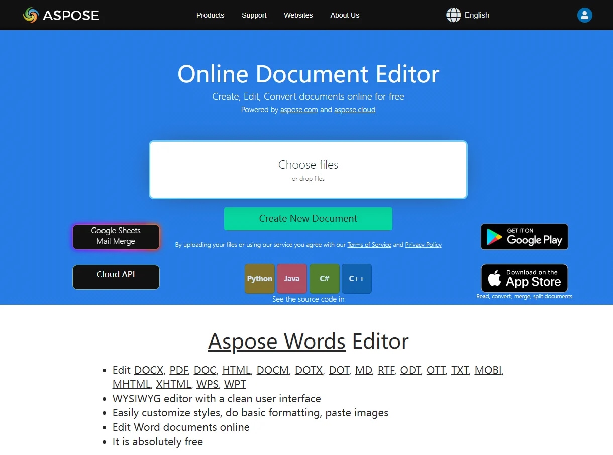 Aspose Words Editor Online: mejor para editar un DOCX rápido sin registro