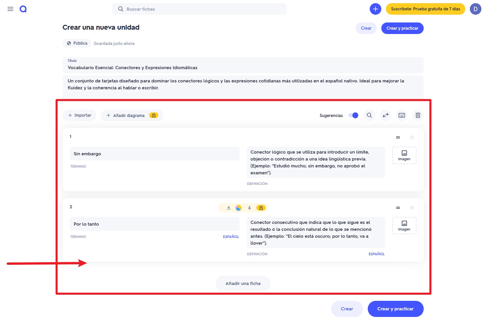 Escribe los términos y definiciones