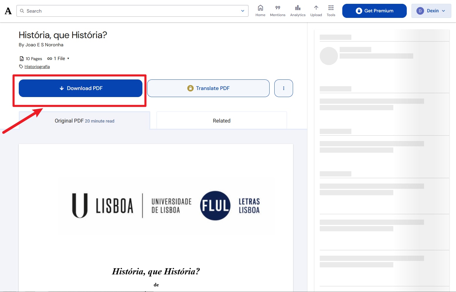 Haz clic en el botón de descarga en Academia.edu