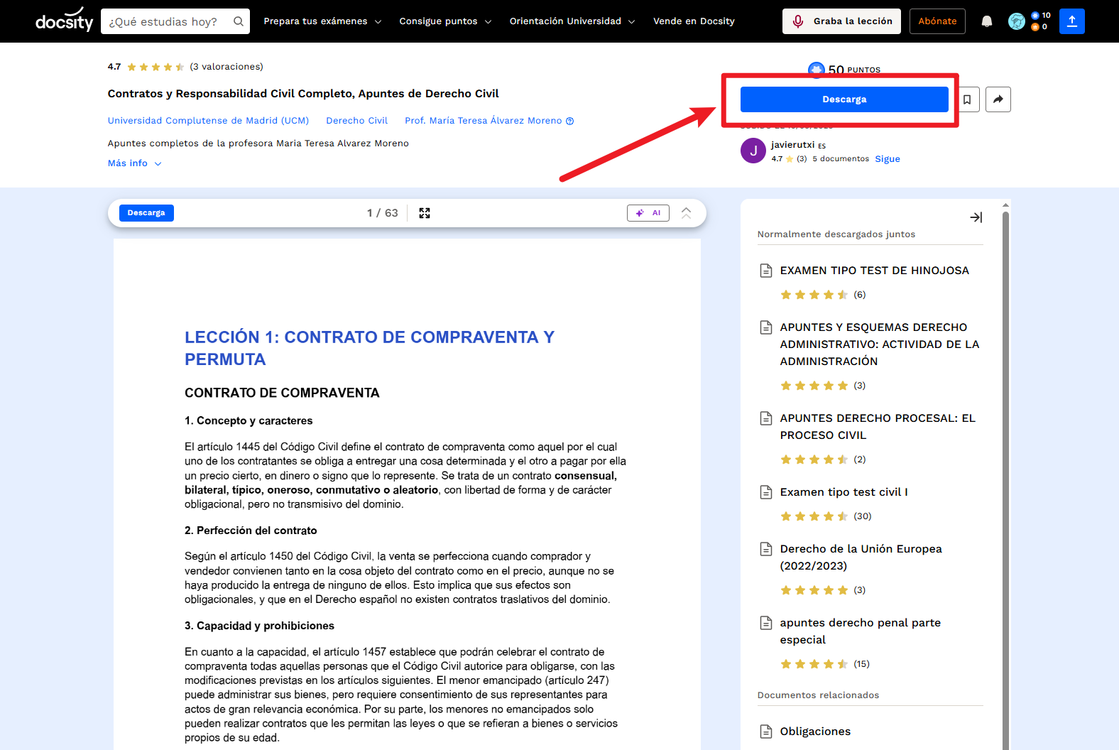 Descargar y guardar el archivo en Docsity