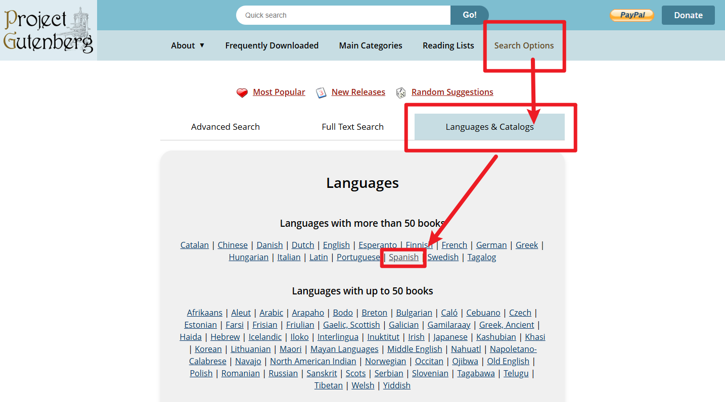 Usa Languages & Catalogs para explorar libros en español