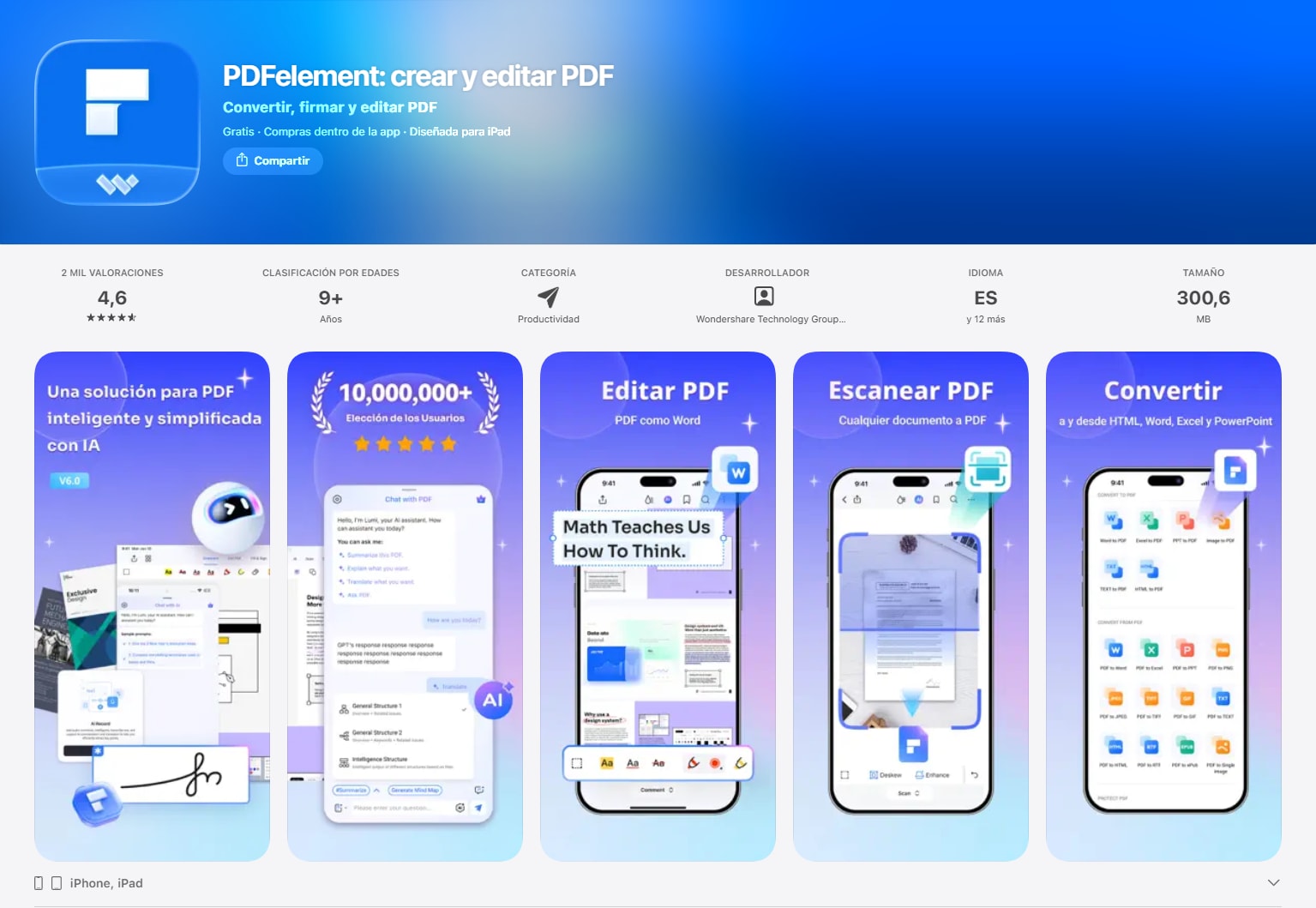 Wondershare PDFelement para iOS como editor PDF para iPhone y iPad