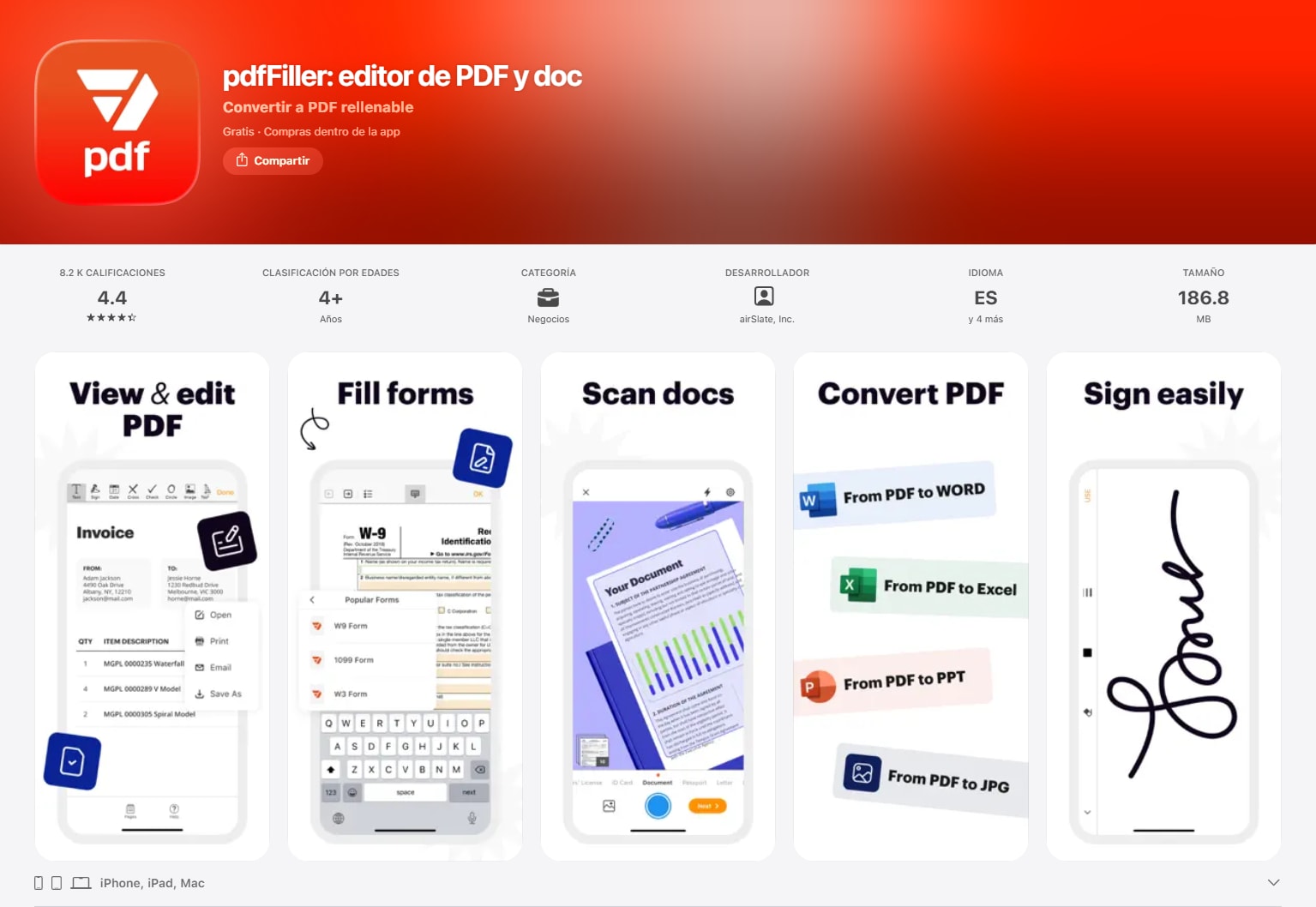 pdfFiller para formularios y firma de PDF en iOS