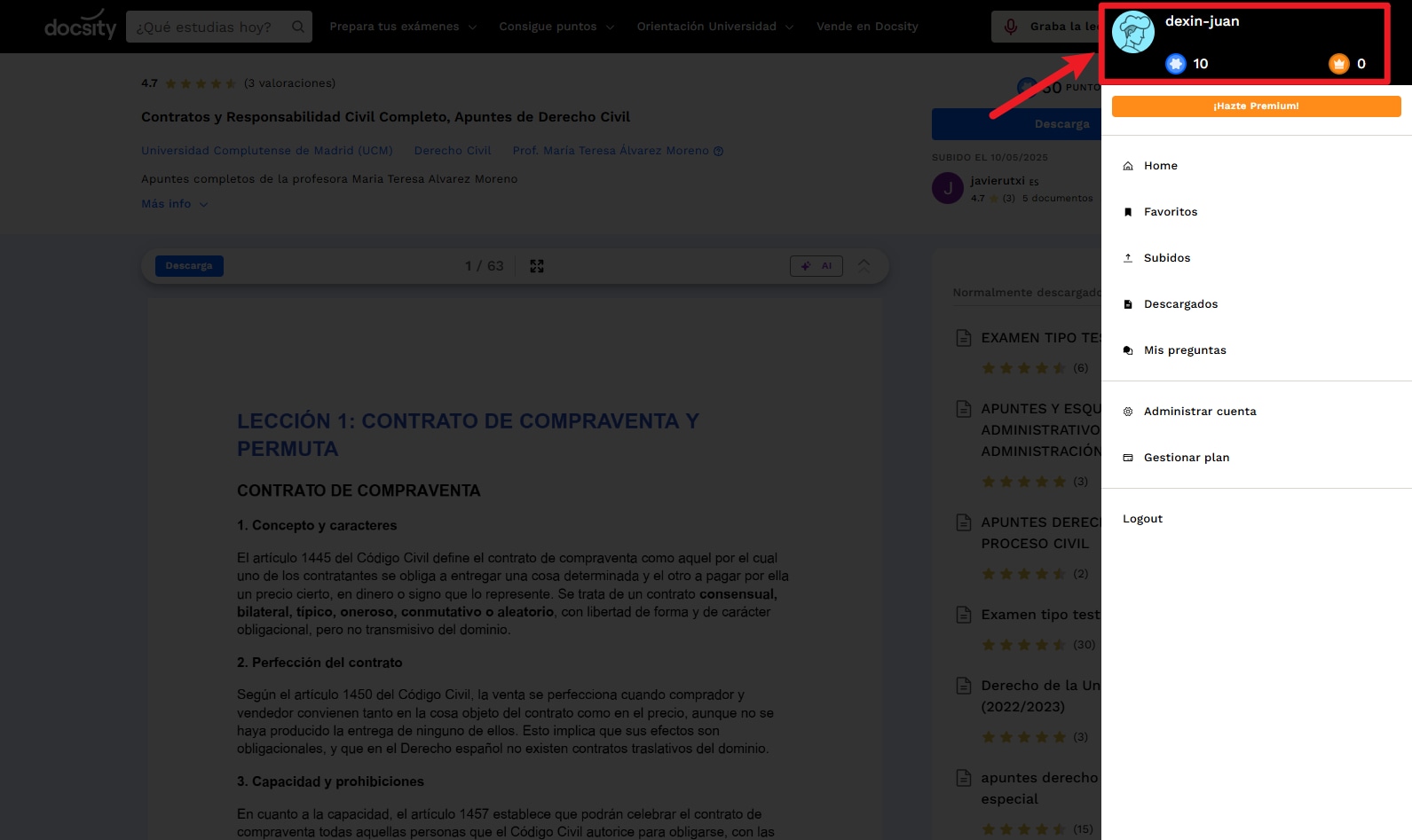 los puntos Premium en Docsity