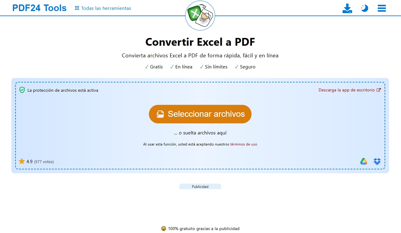 PDF24 Tools — Convertir Excel a PDF sin límites ni marcas de agua
