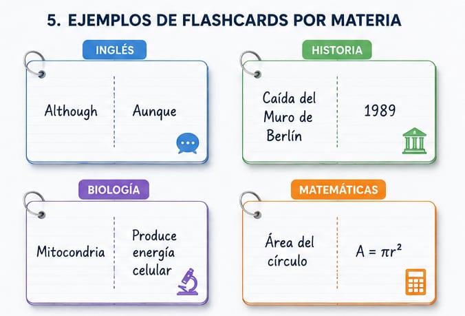 ejemplos de flashcards para inglés historia biología y matemáticas
