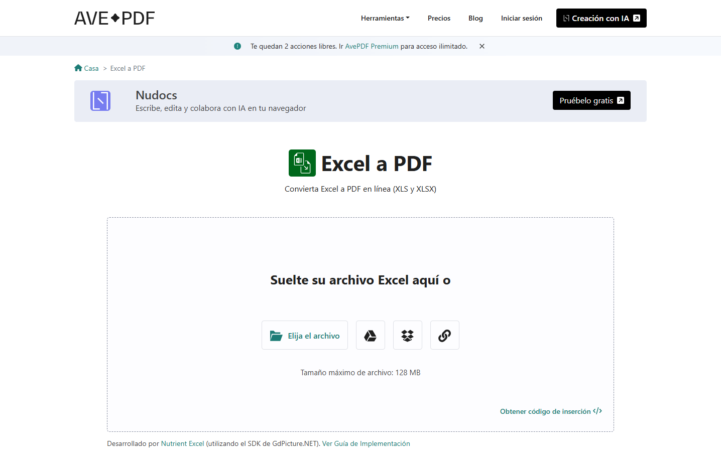 AvePDF conversor de Excel a PDF para archivos grandes