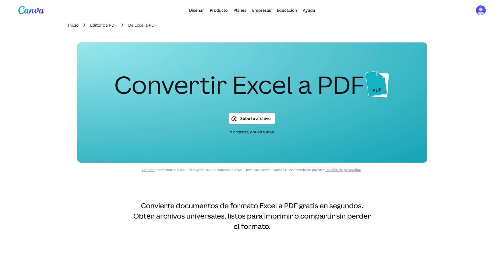 Canva — Convertir Excel a PDF y editar el diseño