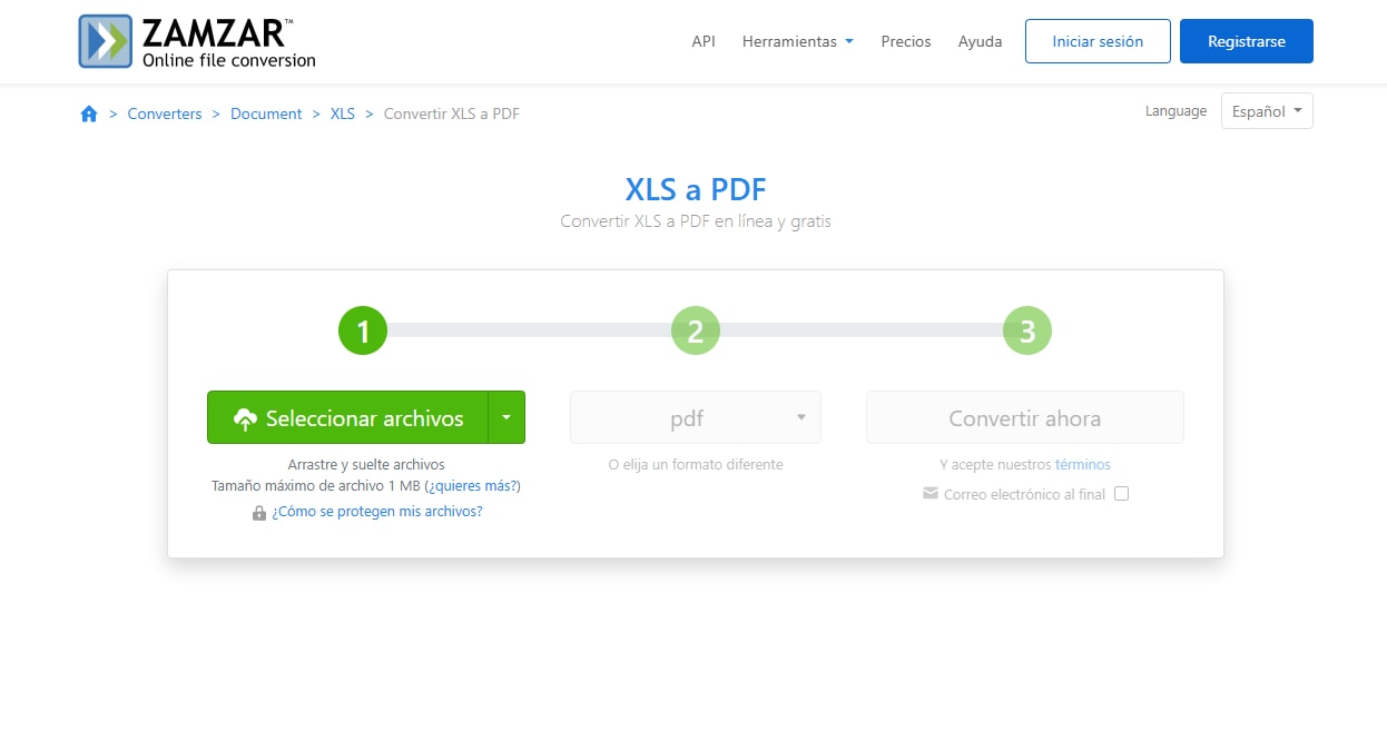 Zamzar — Convertir Excel a PDF con soporte para muchos formatos