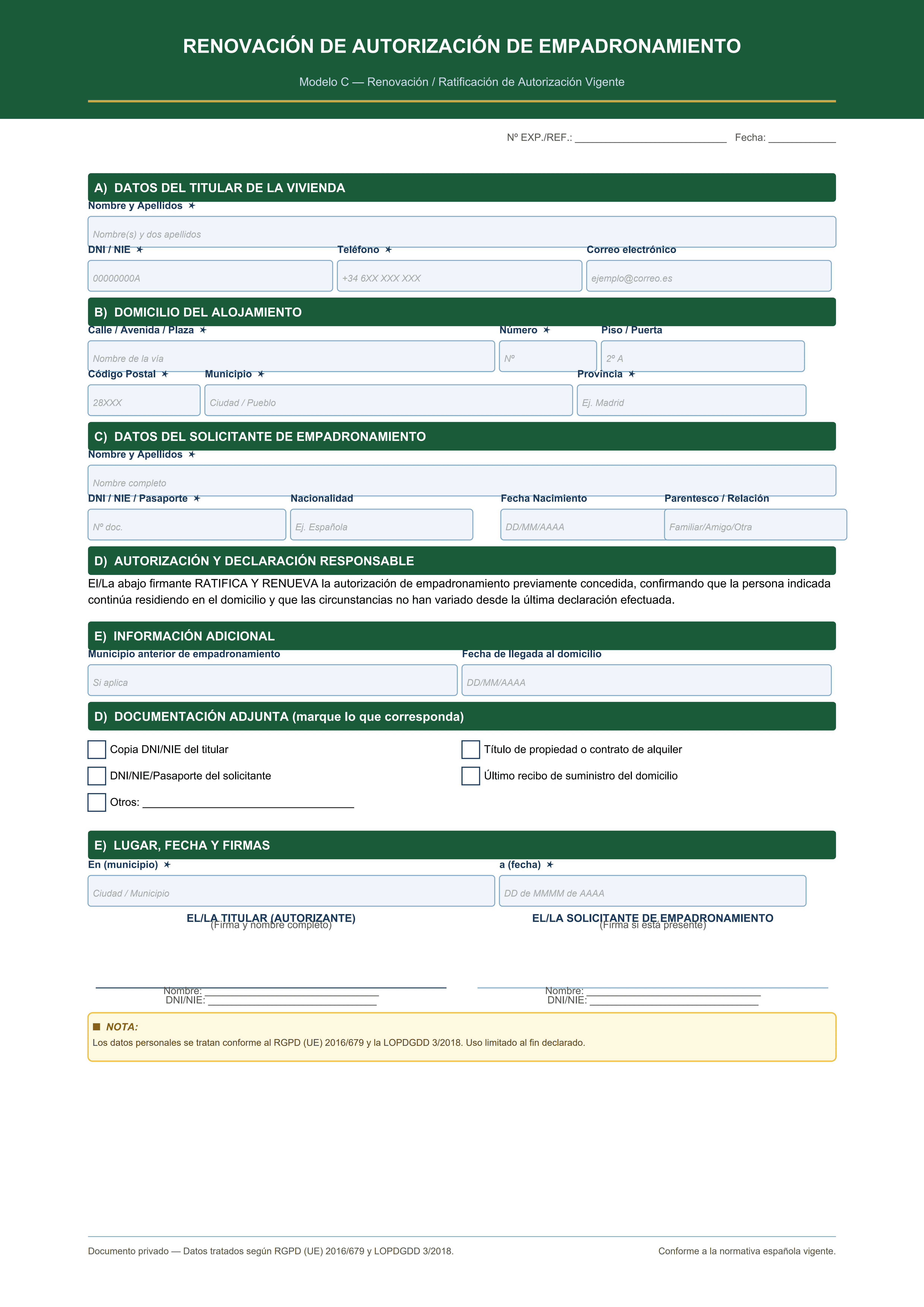 Renovación y ratificación de autorización de empadronamiento vigente