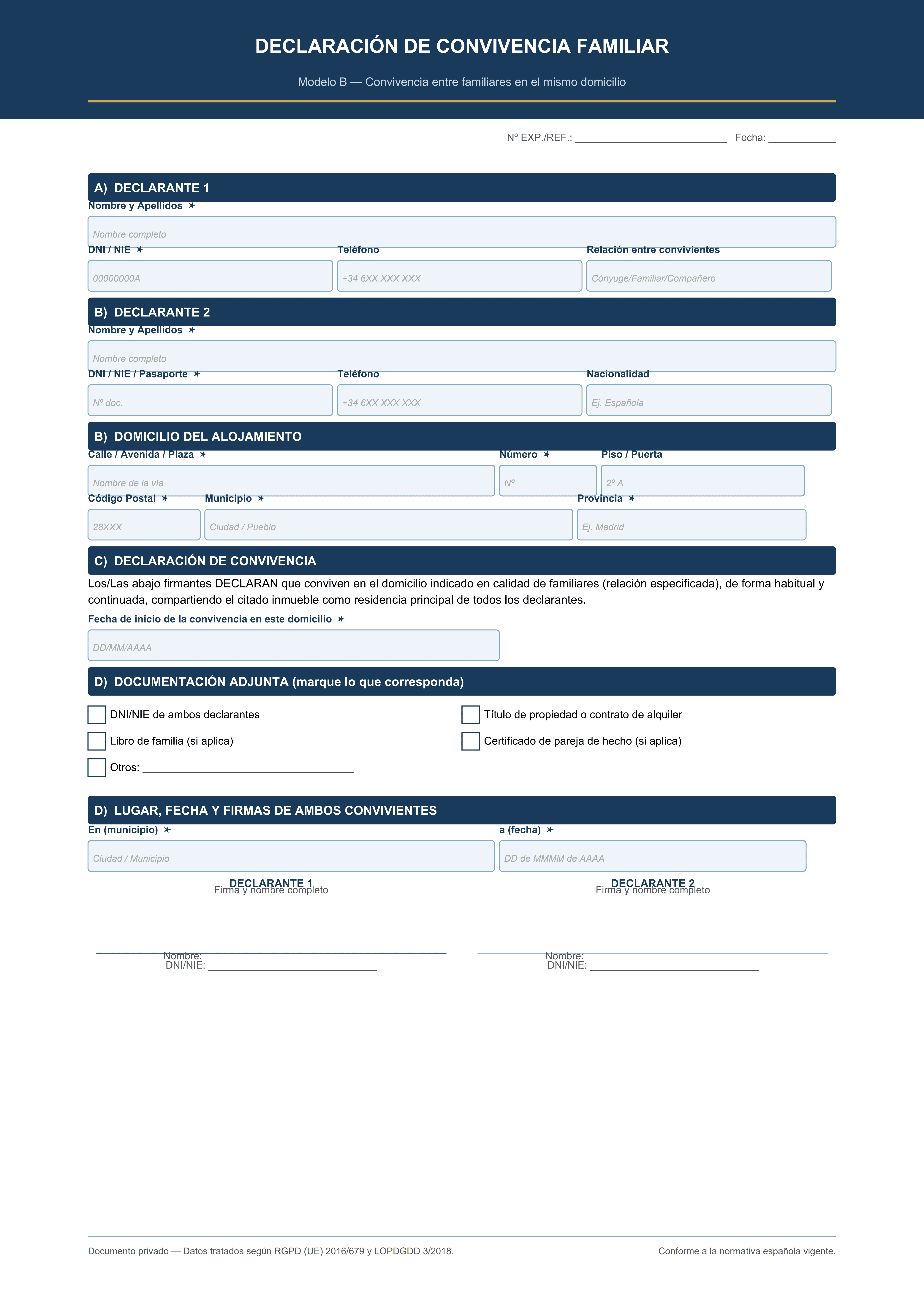 Declaración de convivencia familiar entre parientes en el mismo domicilio PDF