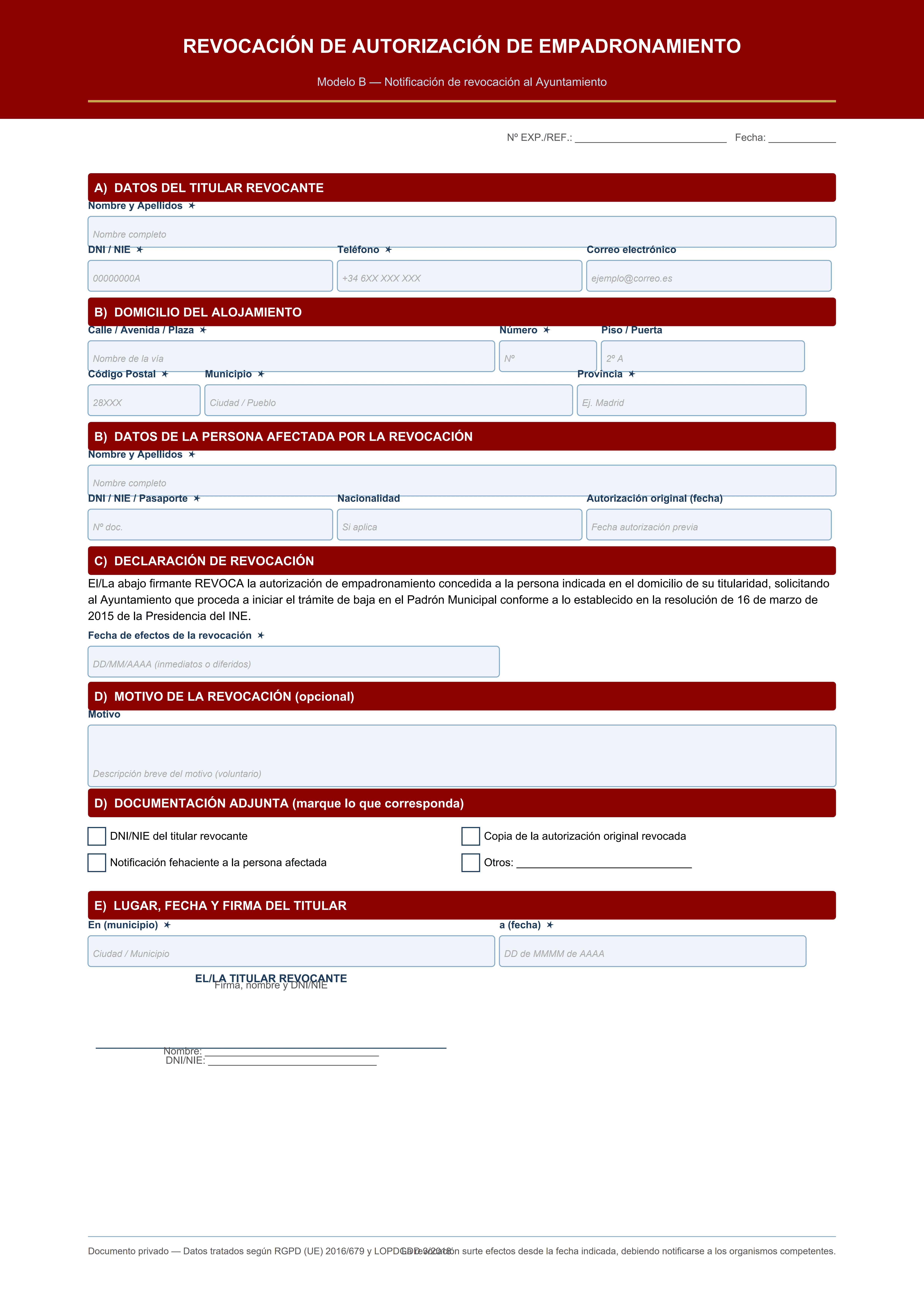 Revocación de autorización de empadronamiento notificación Ayuntamiento baja Padrón