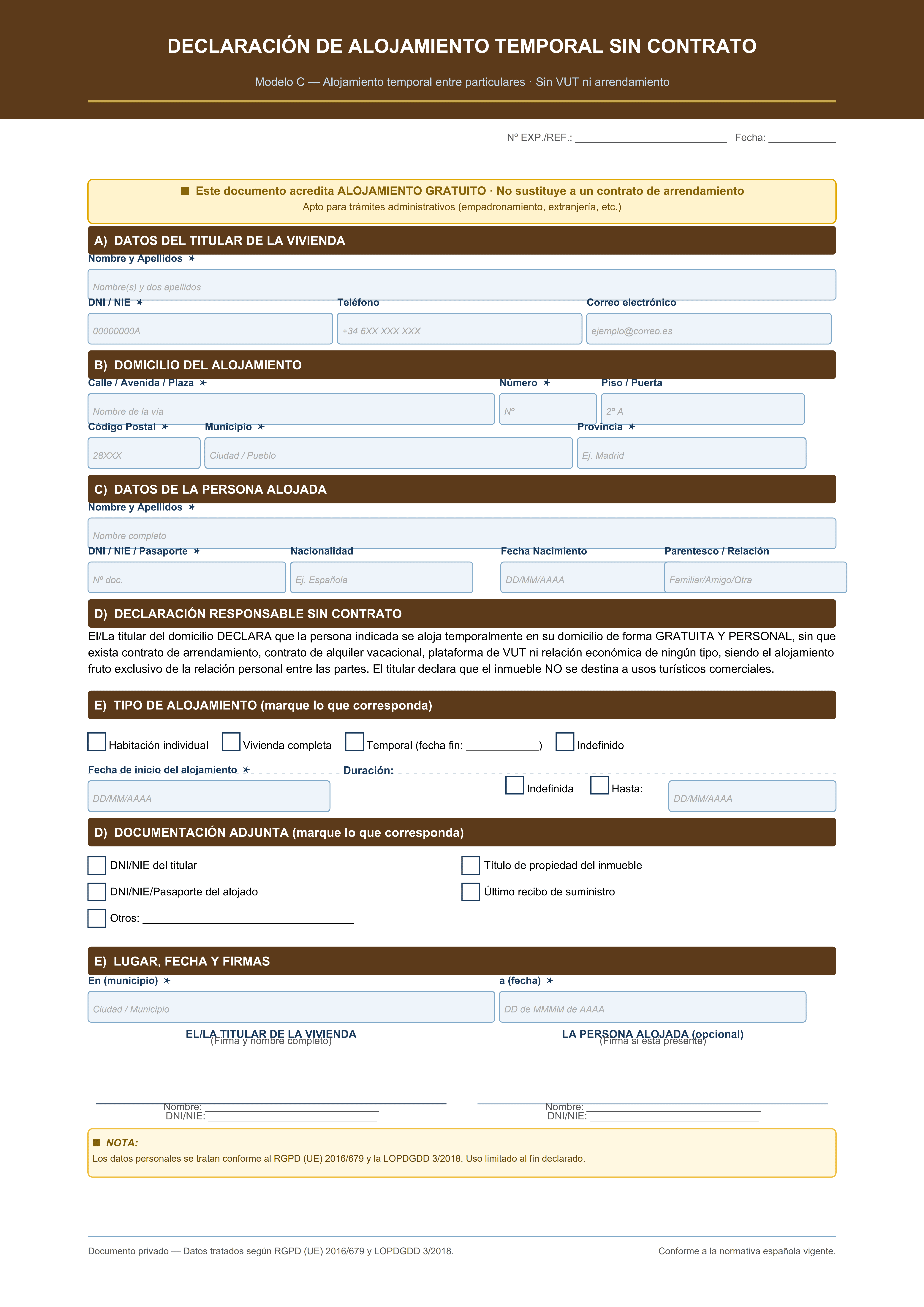 Alojamiento temporal entre particulares sin VUT ni contrato de arrendamiento