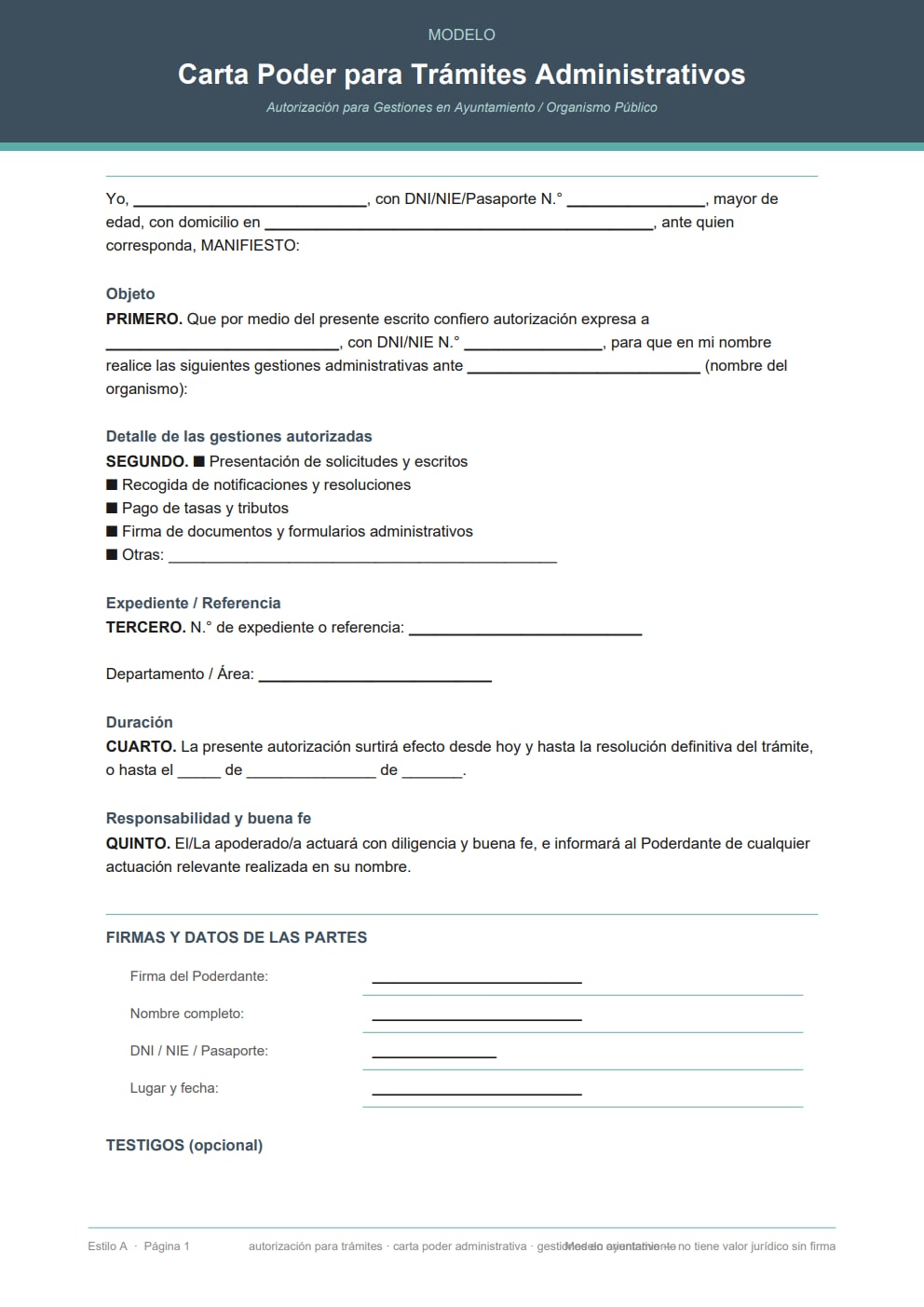 Autorización para trámites administrativos en ayuntamiento — diseño moderno