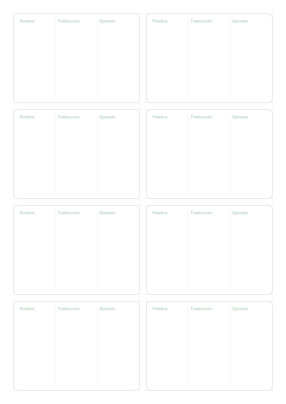 Flashcards A4 palabra traducción