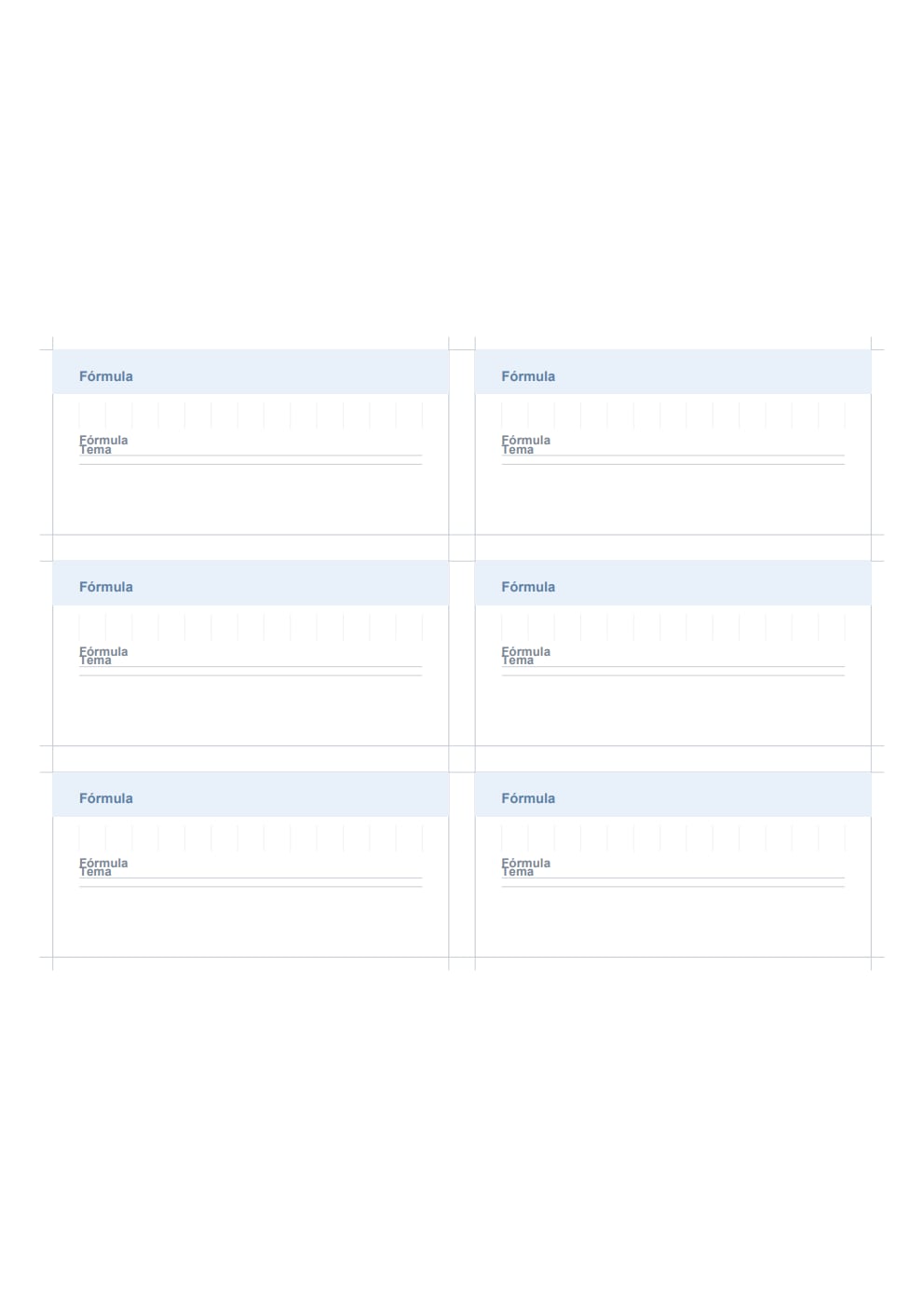Flashcards de doble cara fórmulas A4