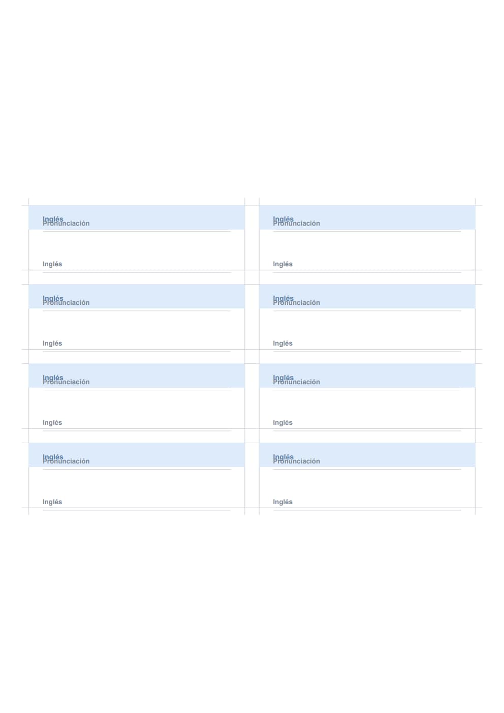 Flashcards de doble cara inglés español A4