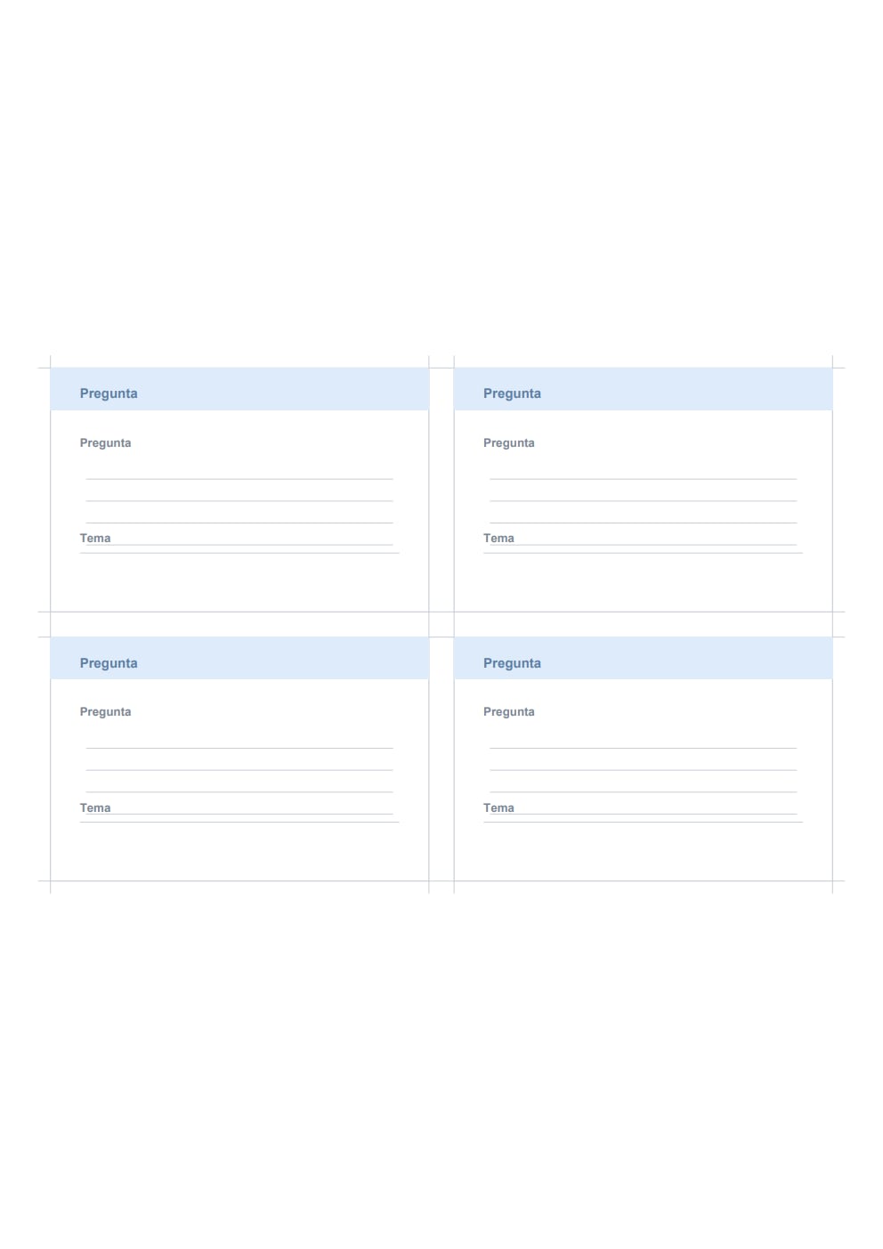Flashcards de doble cara pregunta respuesta A4