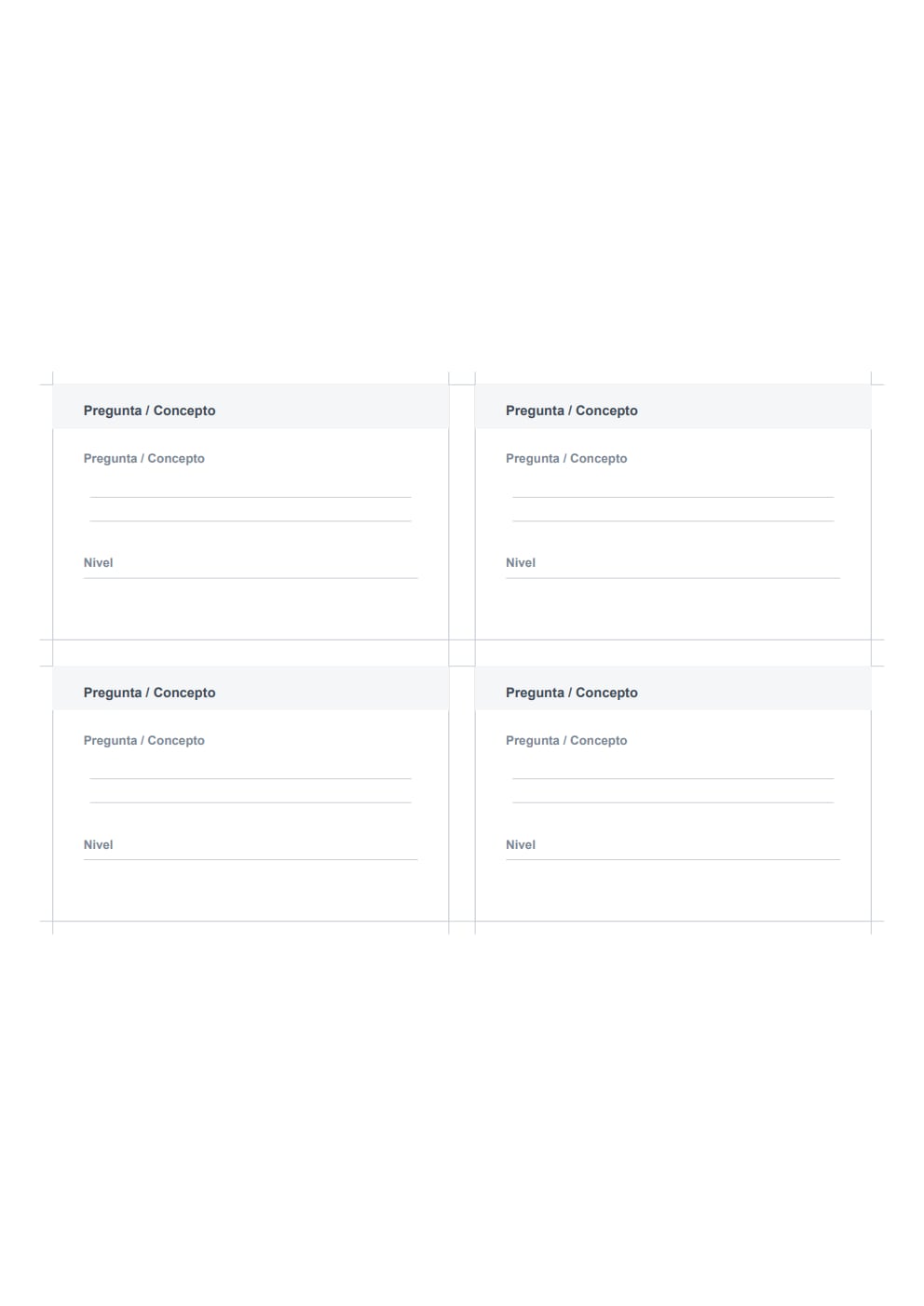Flashcards de doble cara repaso espaciado A4