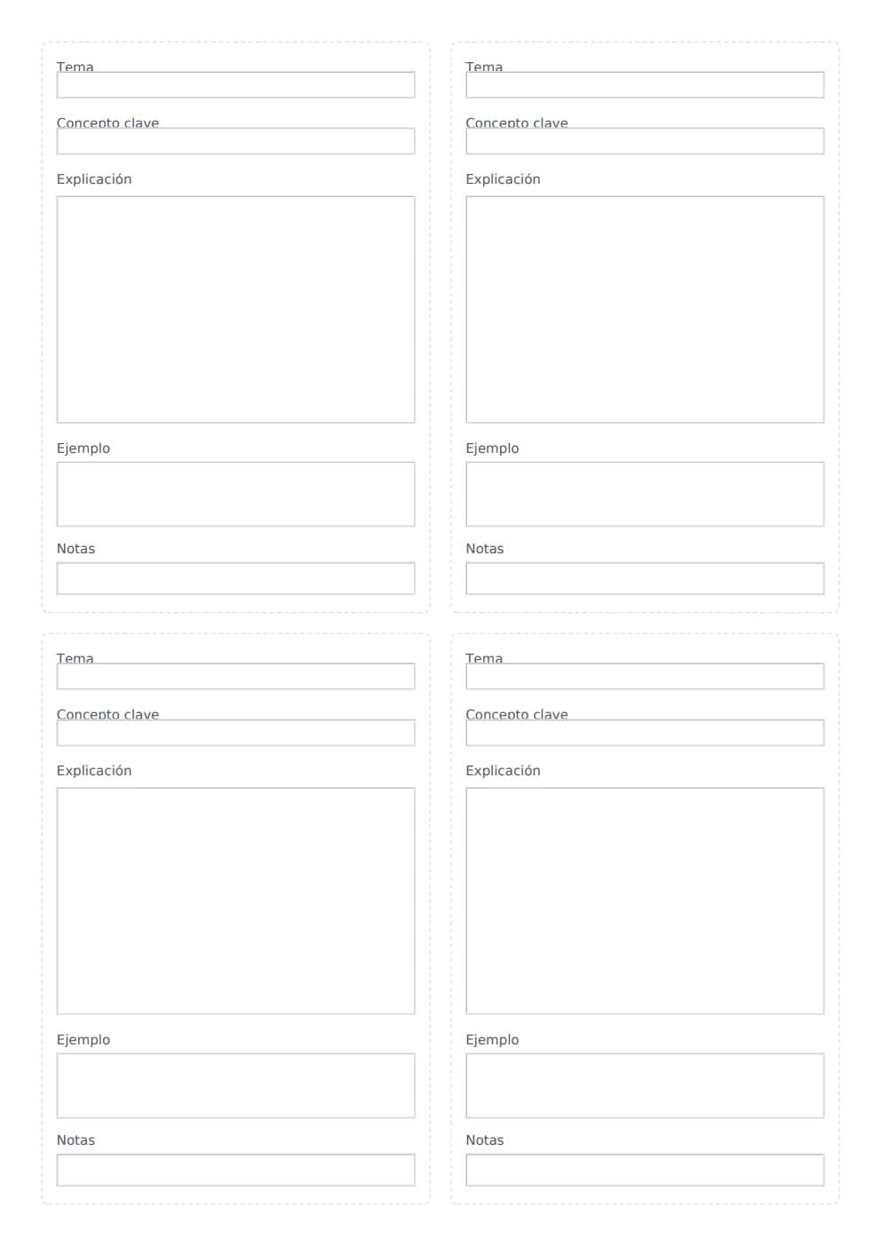 Fichas de estudio editables A4