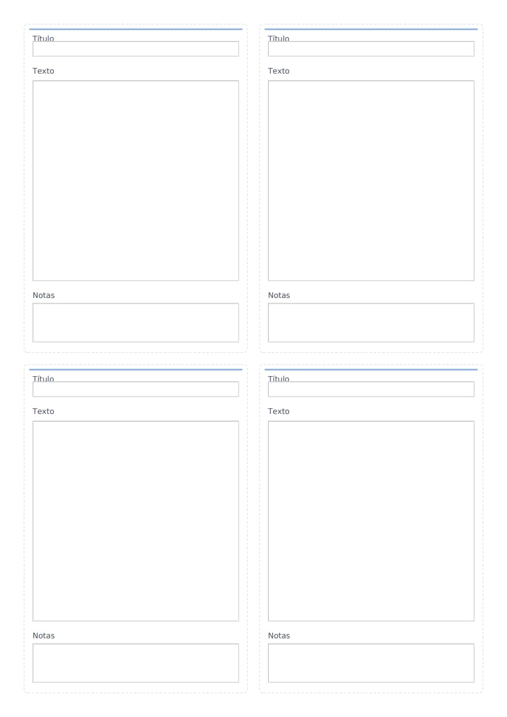 Flashcards editables en blanco A4