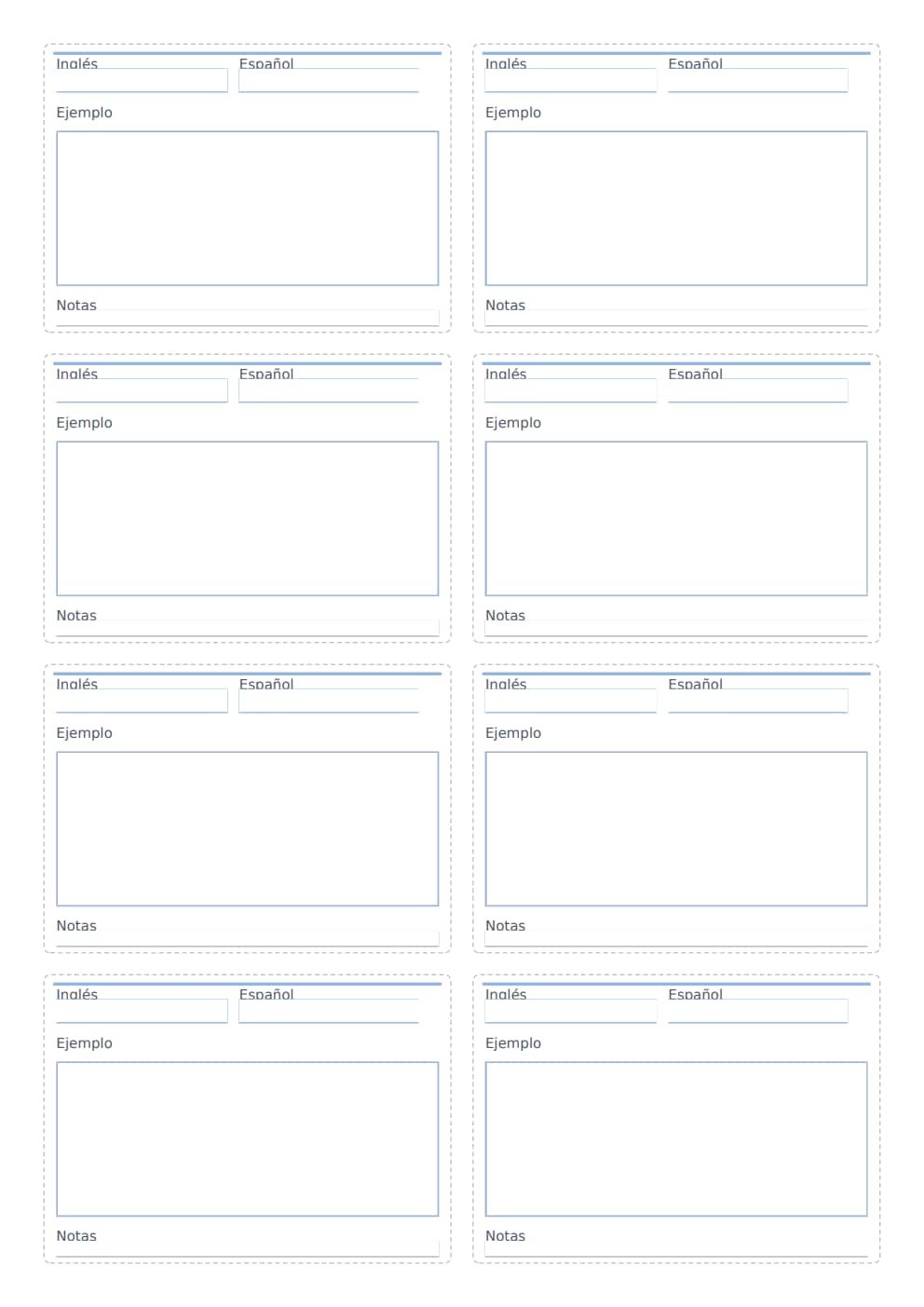 Flashcards editables inglés español A4