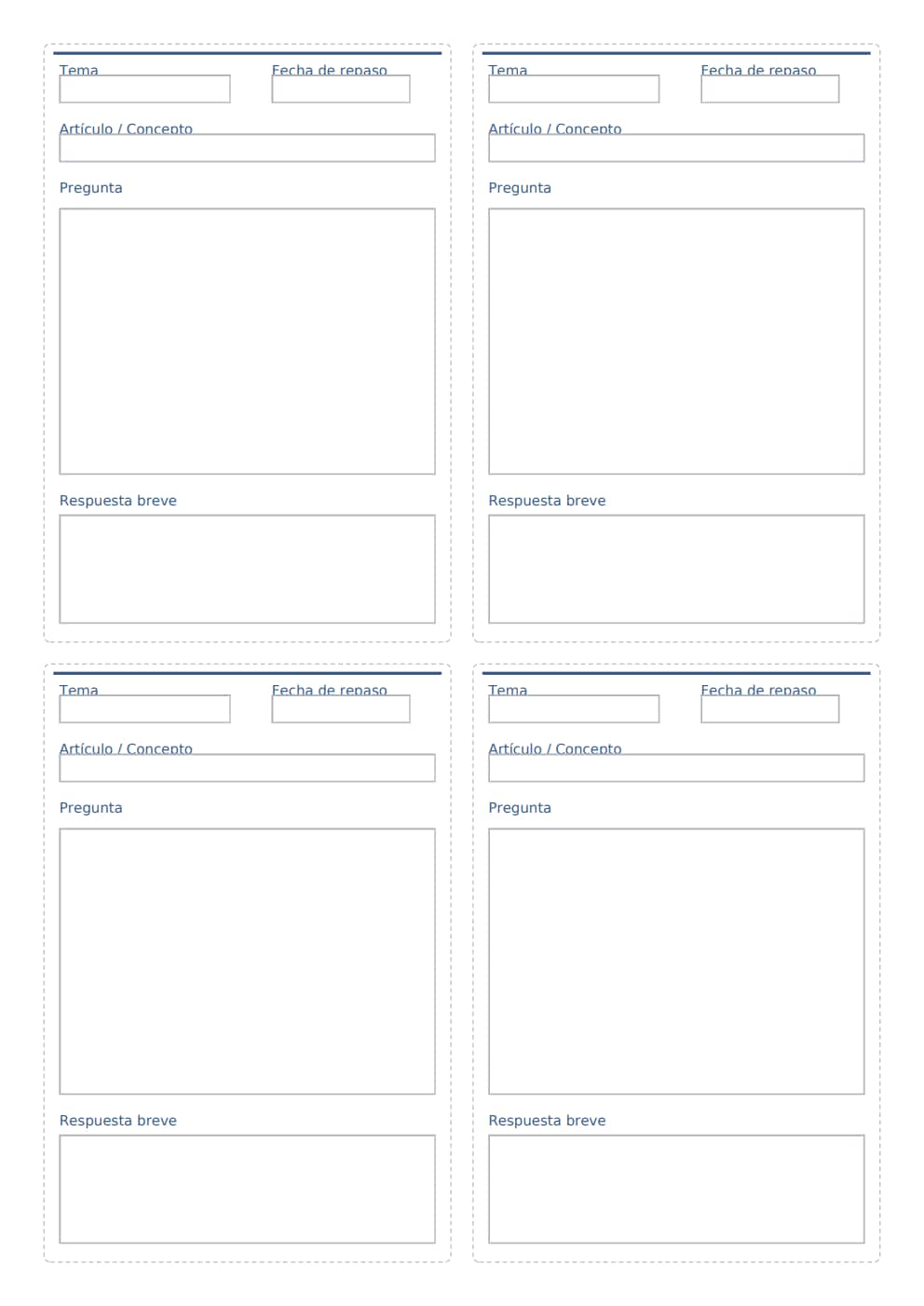 Flashcards editables oposiciones A4