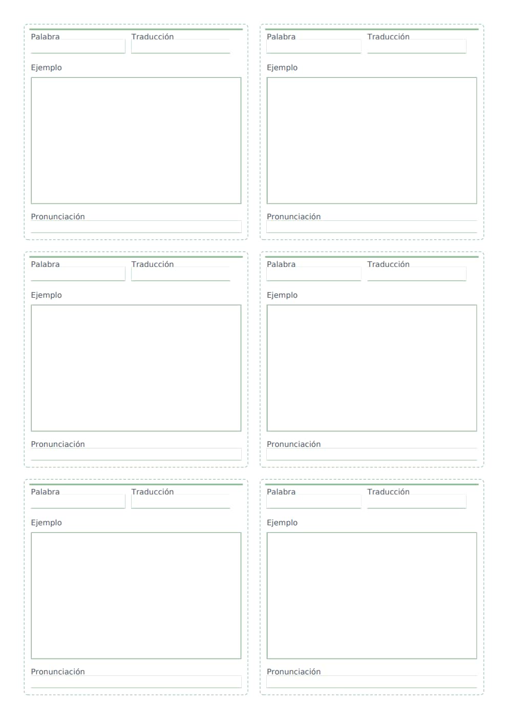 Flashcards vocabulario editables A4