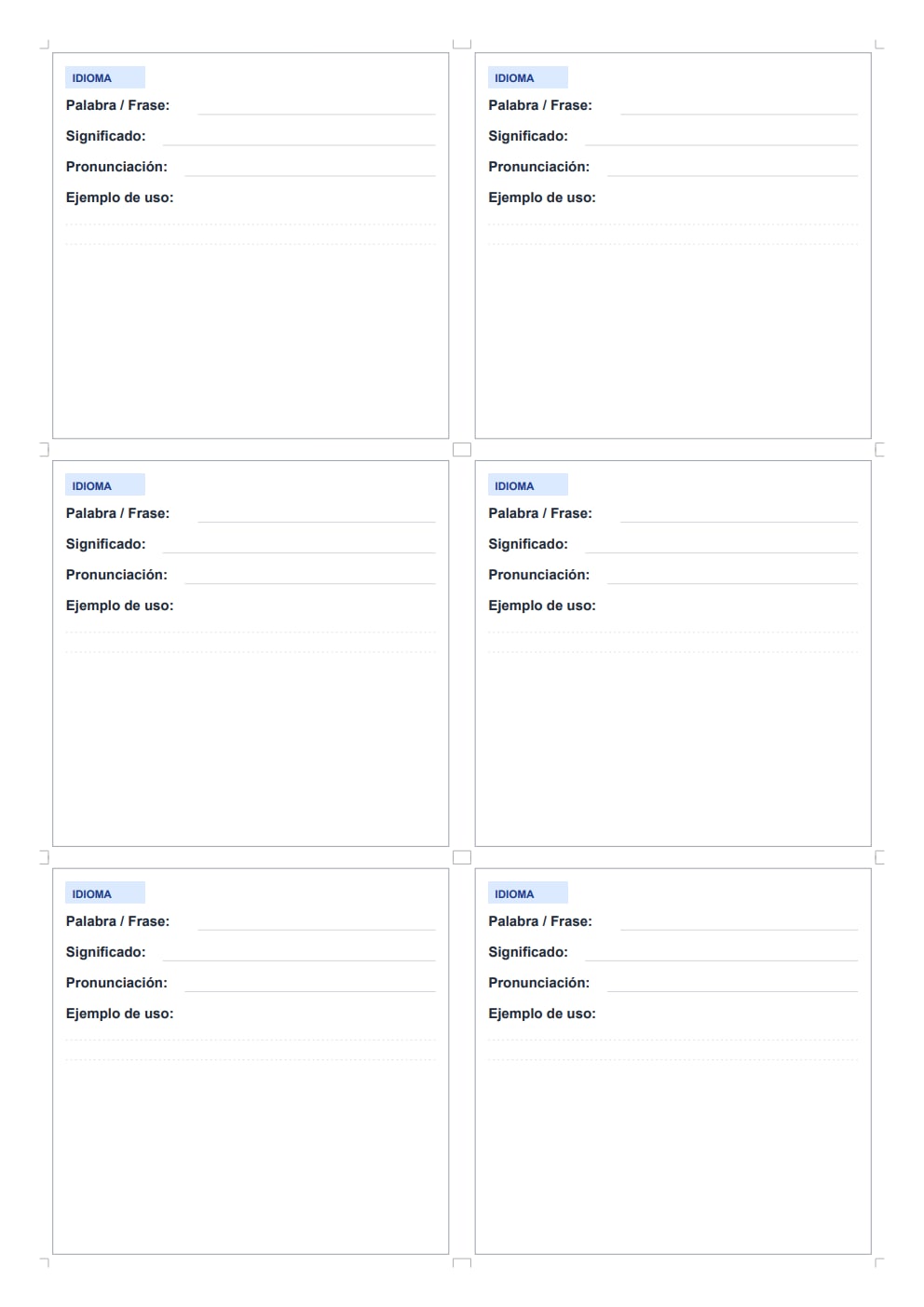 Fichas de estudio idiomas