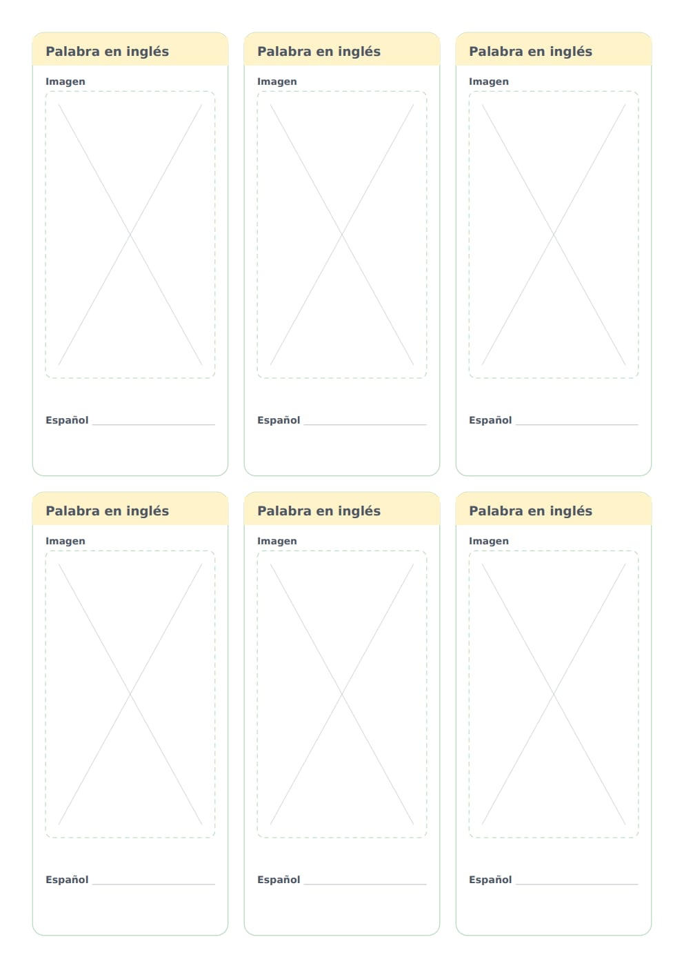 Flashcards de inglés para niños A4