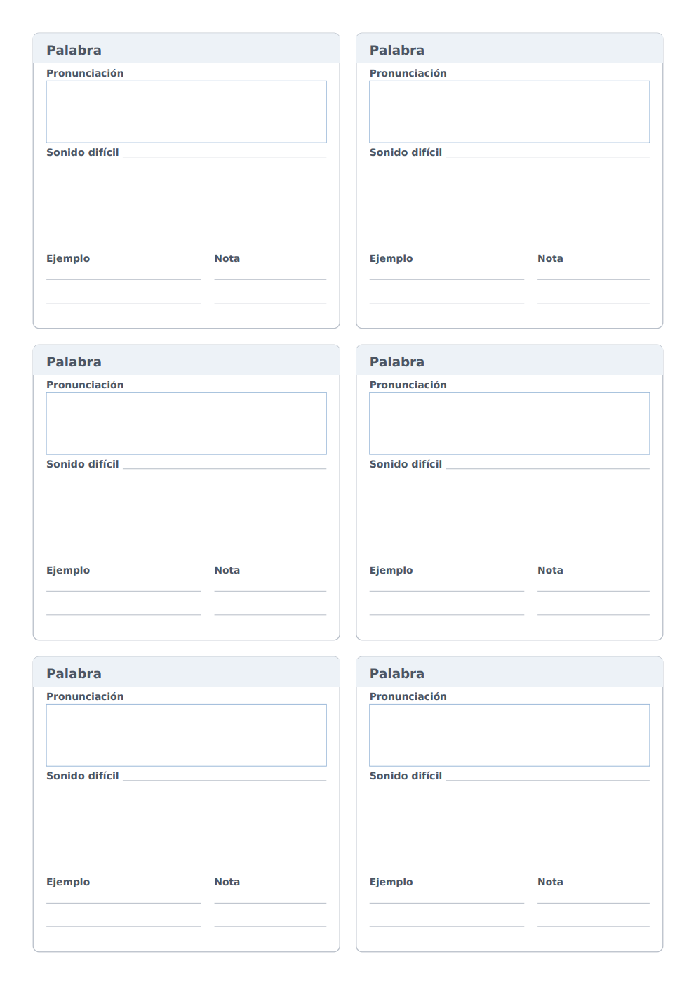 Flashcards de pronunciación en inglés A4