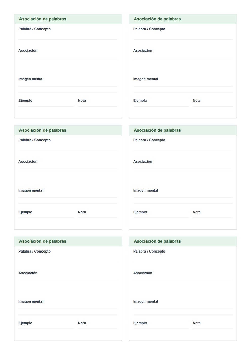 Tarjetas de asociación de palabras A4