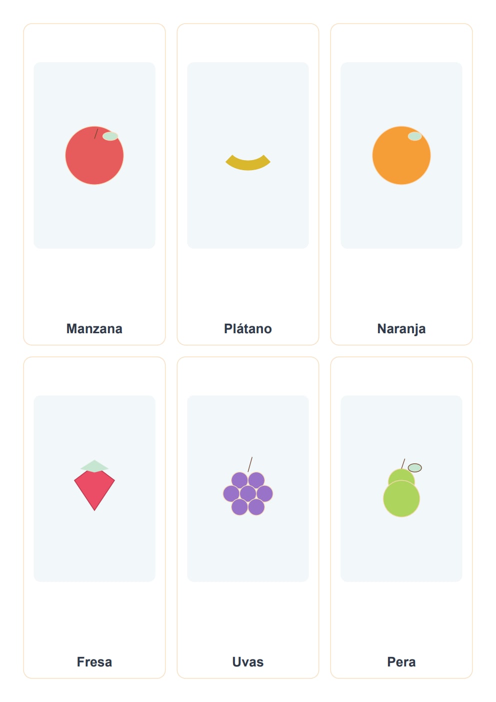Flashcards de frutas para niños