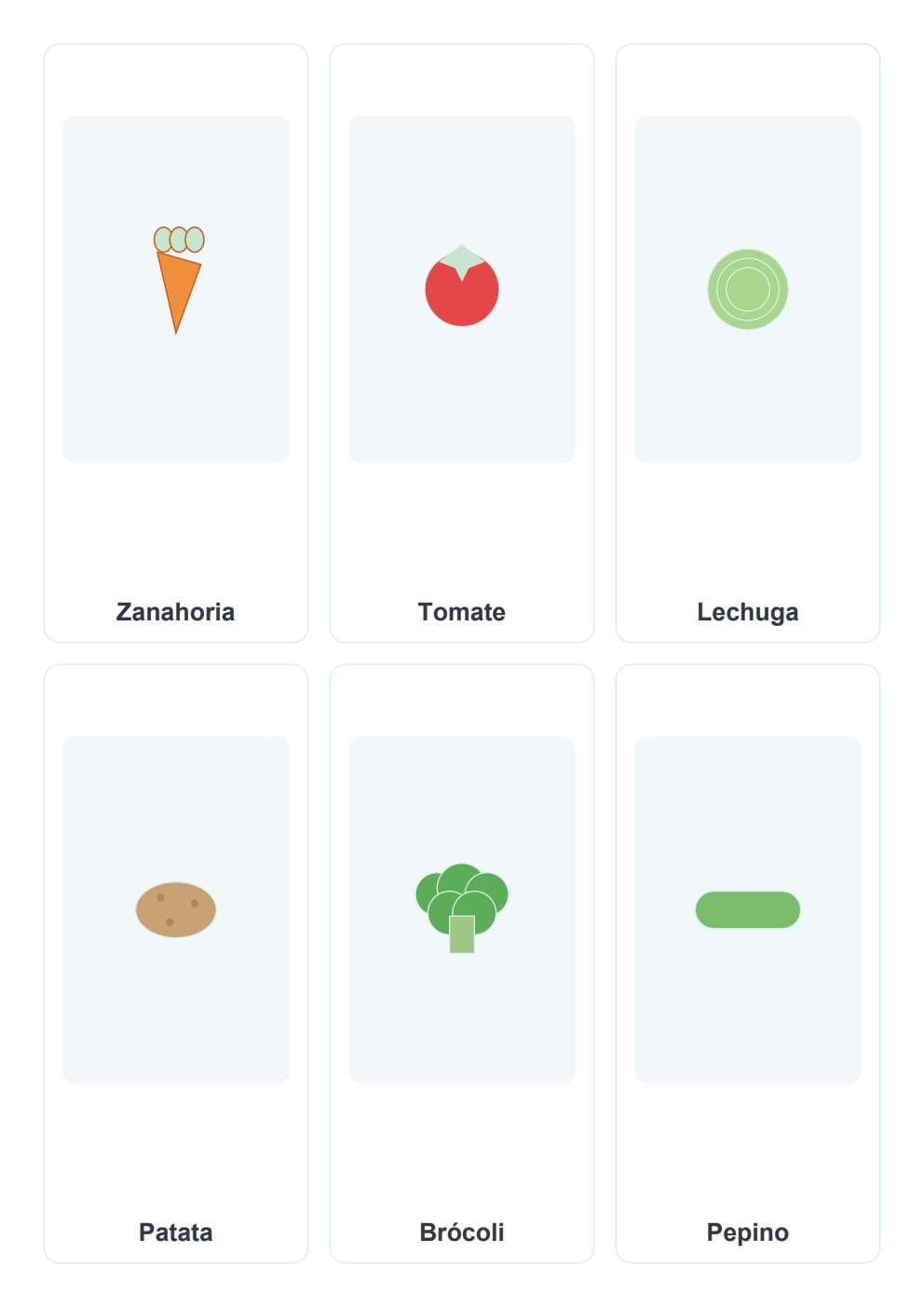 Flashcards de verduras para niños